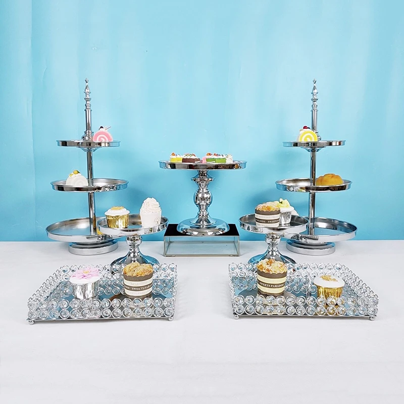 

New arrive 3 tiers Cake Stand silver Decorating Supplies Cupcake Tower Stand Wedding Plates Set Metal