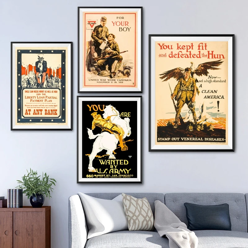 Vintage World War 1 American Propaganda Posters and Prints Army Recruitment Wall Pictures Art Canvas Painting Bar Home Decor