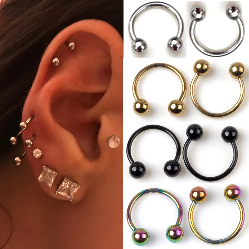 Cone Spike Horseshoe Circular Ring 5pcs Surgical Steel Labret Nipple Hoops Nose Septum Eyebrow Piercing Body Jewelry 8mm 10mm