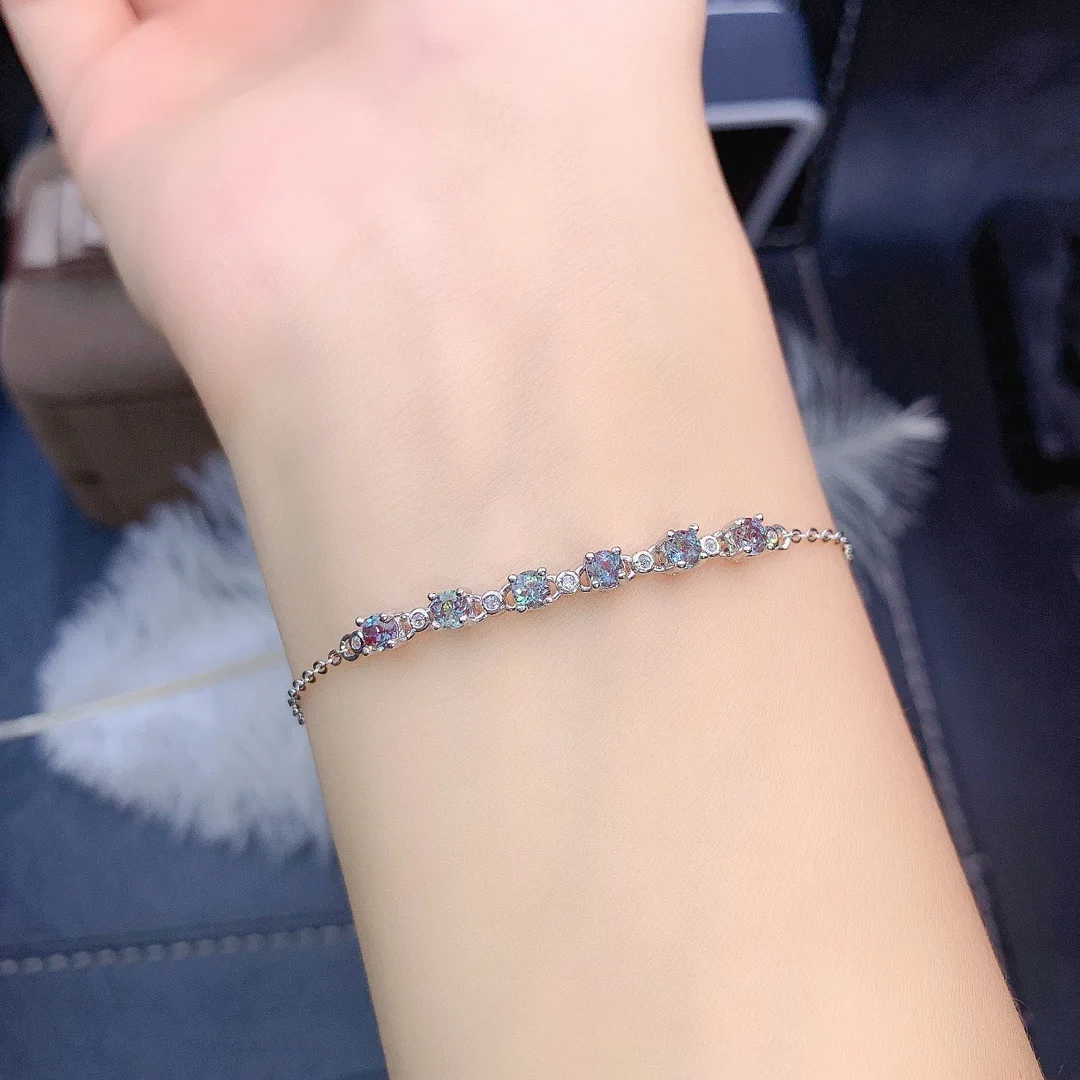 Silver Women Bracelet Change Color Alexandrite Bracelet 925 Sterling Silver June Birthstone Jewelry For Gfit