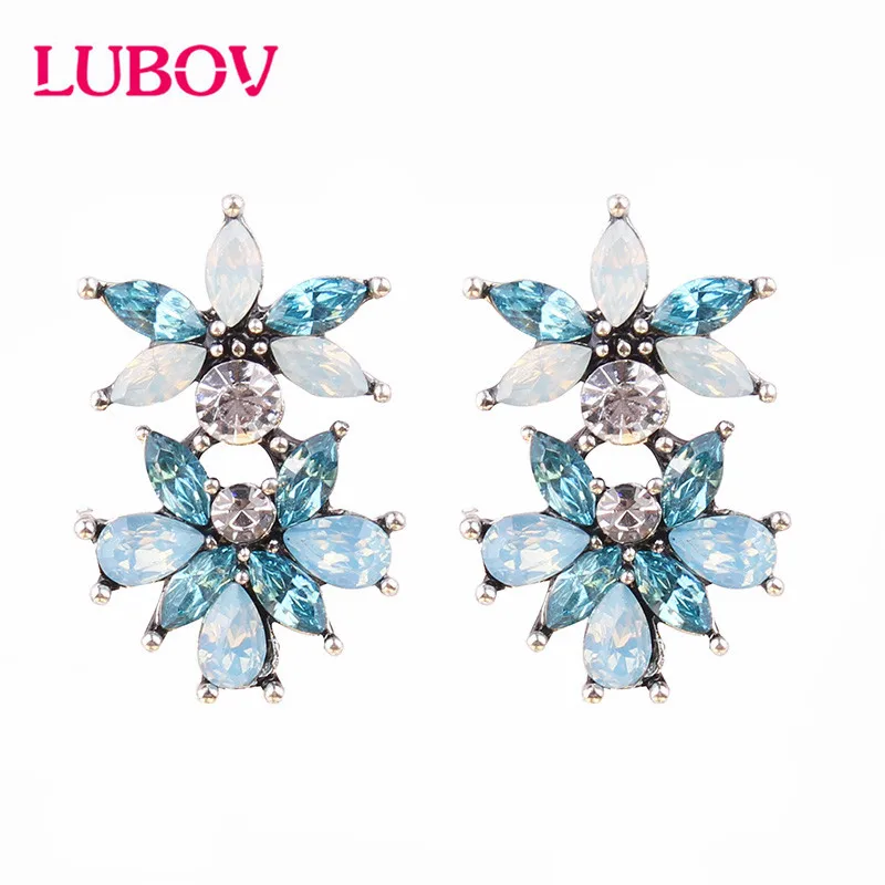 LUBOV Vintage Bohemia Natural Stone Black Crystal Big Earring For Women Fashion Jewelry Green Flower Dangle Drop Earrings Bijoux