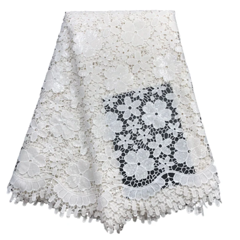

WHITE Color Latest Nigerian Laces Fabrics High Quality Tulle African Guipure Laces Fabric Wedding African Cord Lace Fabric