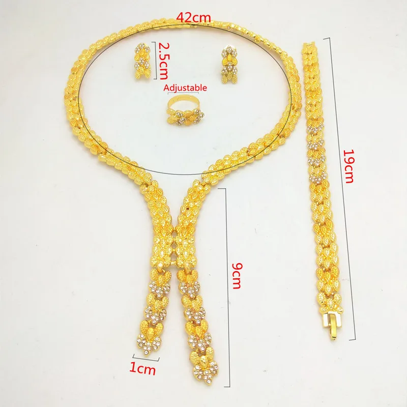 Kingdom Ma Fashion African Costume Gold Color Jewelry Set Nigerian Wedding Crystal Bridal Necklace Bracelet Earrings Ring Sets