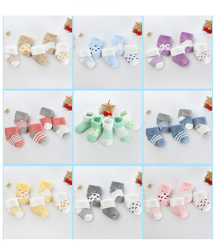 5 Pairs/lot 0 to 24M Newborn Baby\'s Terry Socks 2020 New Arrival Winter Warm Socks For Infants Girls Boys Thick Sock For Toddler