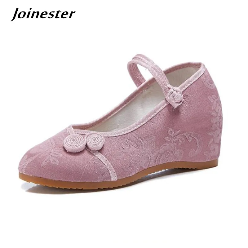 Frauen Keil Sandalen Mary Jane Jacquard Baumwolle Stoff Schuhe Damen Vintage Taste Pumpen Frau Bequeme Runde Kappe Sommer Espadrilles