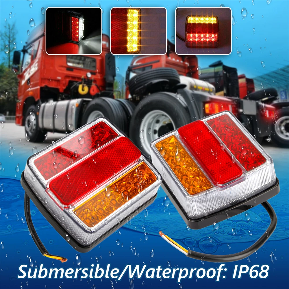 

16 LED 2pcs Submersible/Waterproof Trailer Lights Stop Tail Turn Signal Light for Boat Trailer Truck RV Lighting Upgrade