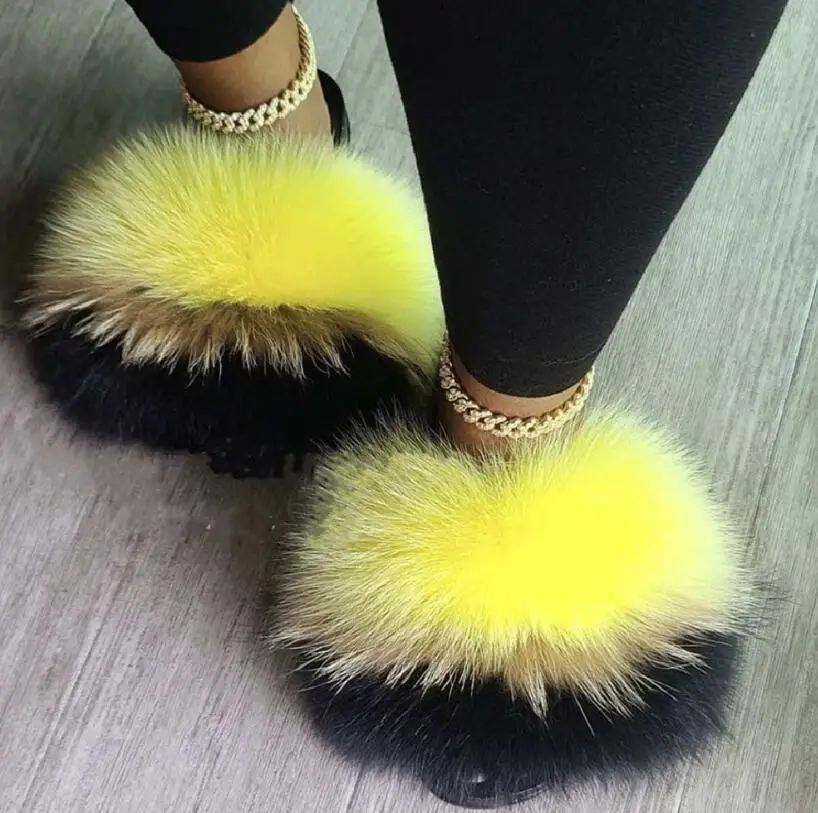 Fur Slides For Women Fluffy Hot Sale Summer Amazing Furry Sandals Non-slip Fluffy Plush Shoes Brand Luxury Slides Fur Slippers