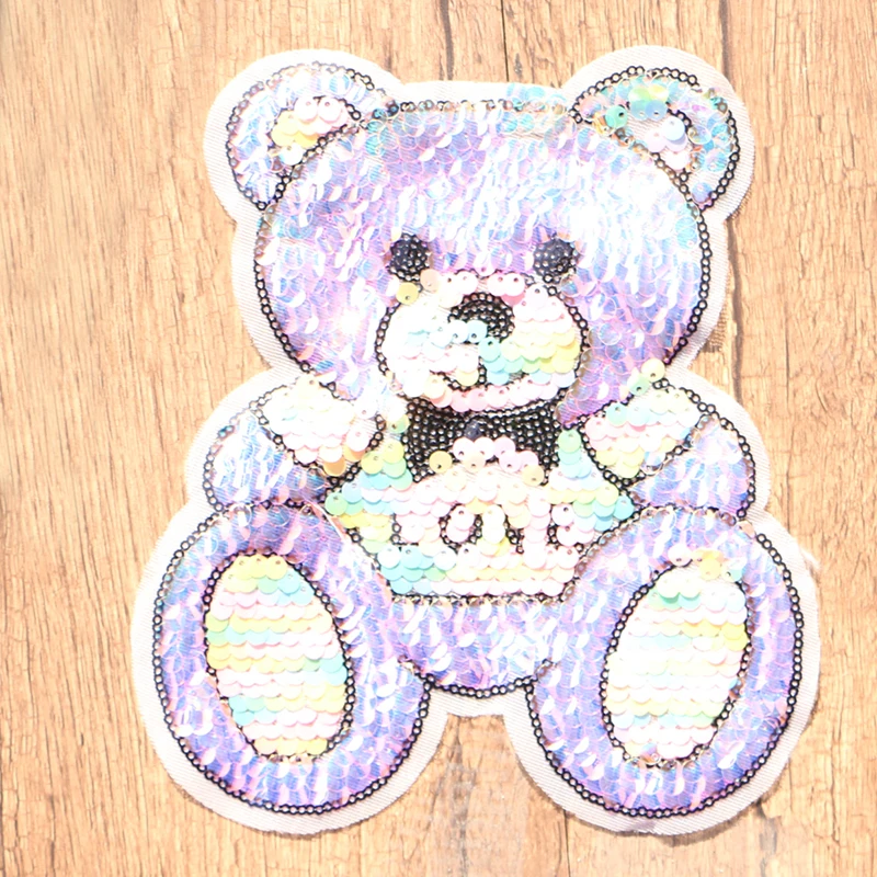 Gorgeous Fashion Colorful Shiny Bear Sequins Icon Embroidery Applique Patch for Clothing DIY Sew up Badge on the Backpack