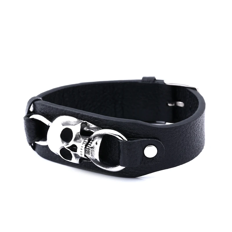 Beier 316L stainless steel Punk Skull Adjustable High Quality Leather Men\'s Bracelet Party Biker Fashion Jewelry