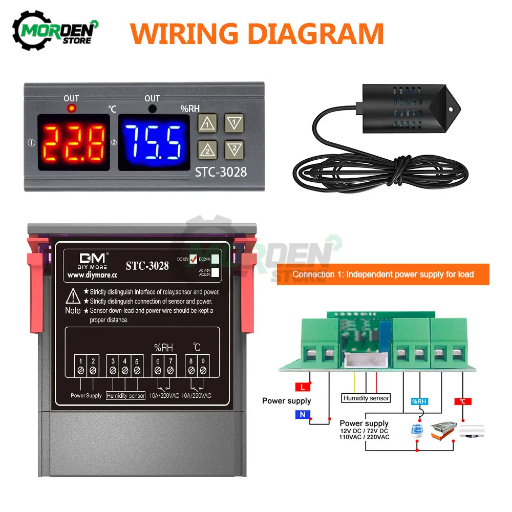 STC-3028 STC-200 DC12V 24V AC110V 220V Digital Temperature Humidity Controller Thermostat Hygrometer Incubator Dehumidifier