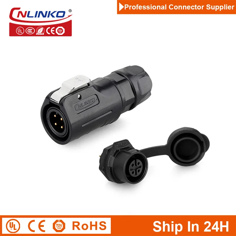 Cnlinko LP12 Plastic 4pin M12 IP67 Waterproof Circuit Wire Power Connector Plug Socket Joint for LED Electric Telecom Appliances