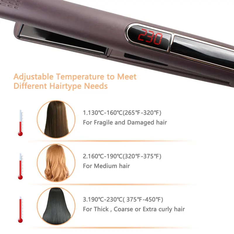 Tourmaline Ceramic Flat Iron 2 In 1 Hair Straightener Curler MCH Fast Heat-up 230℃ Salon Hair Styling Tools 210-240V LCD Display