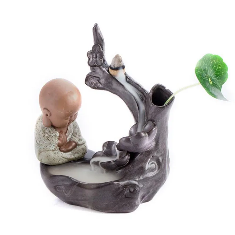 Backflow Incense Burner Meditation Monk Lotus Aromatherapy Furnance Tower Incense Base Creative Ornaments Home Decoration