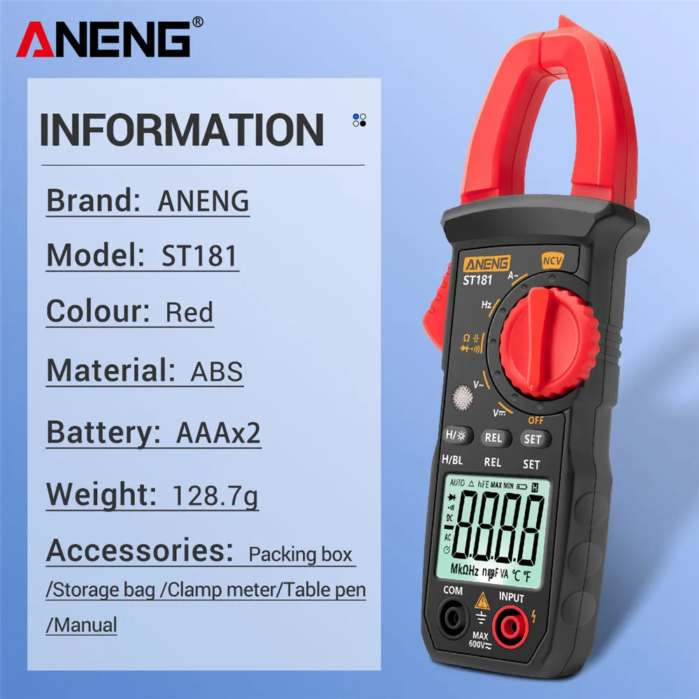 ST180 ST181 182 183 Professional Digital Clamp Meter DC/AC Current Multimeter Pliers Ammeter Voltage Tester Car Voltmeter