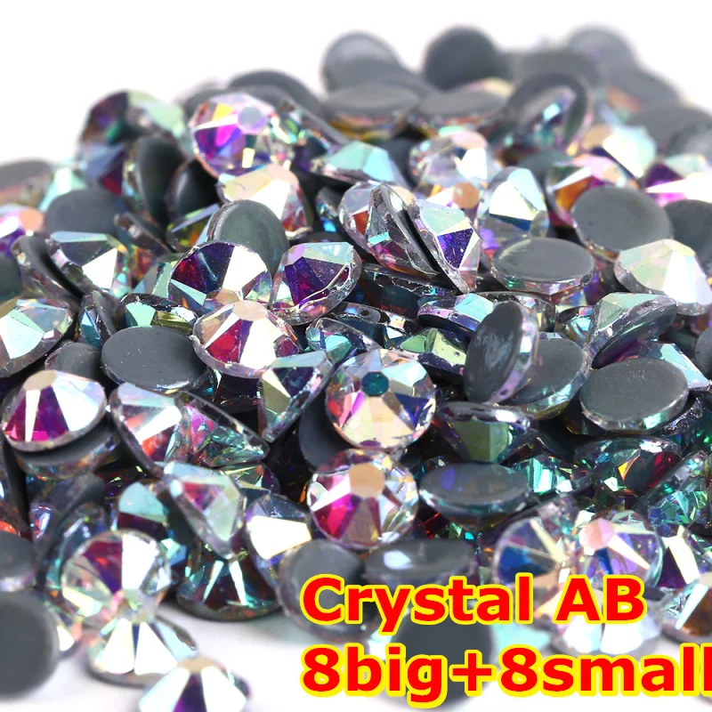 

1440pcs/Lot, AAA Quality New Facted (8 big + 8 small) ss20 (4.8-5.0mm) Crystal AB Iron On Hotfix Rhinestones