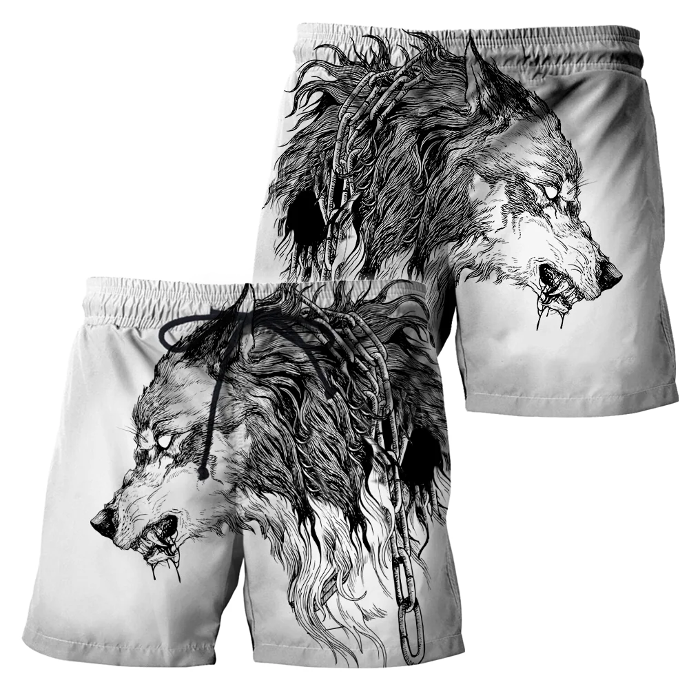 Animal Cool Tattoo wolf 3D Printed Mens Shorts Unisex Streetwear Summer Beach Loose Shorts Casual Pants Polyester SDM05