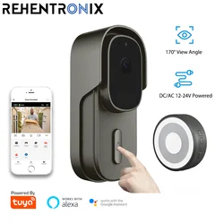 Tuya WiFi campainha câmera, vídeo em casa, alimentado SmartHomeVideo, sem fio intercon campainha com Alexa, DC, AC, 12-24V, 1080p