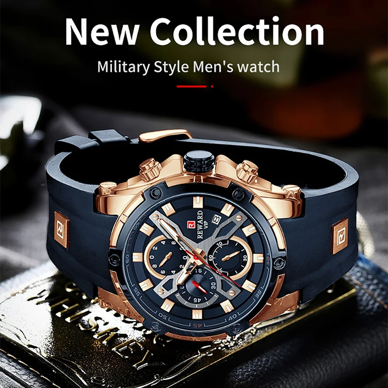 2021 New REWARD Mens Watches Blue Waterproof Top Brand Luxury Chronograph Sport Watch Quartz Men Wristwatch Relogio Masculino