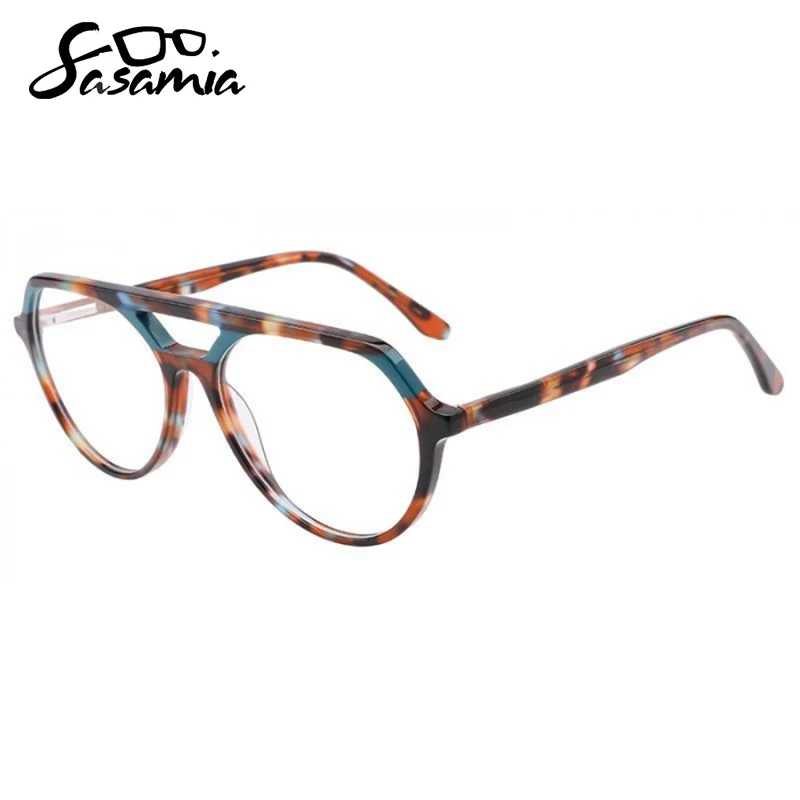 SASAMIA Male Glasses Frame Optical Myopia/Hyperopia Men Eyeglasses Frame Double Layer Oval Spectacles Frames Acetate WD4127