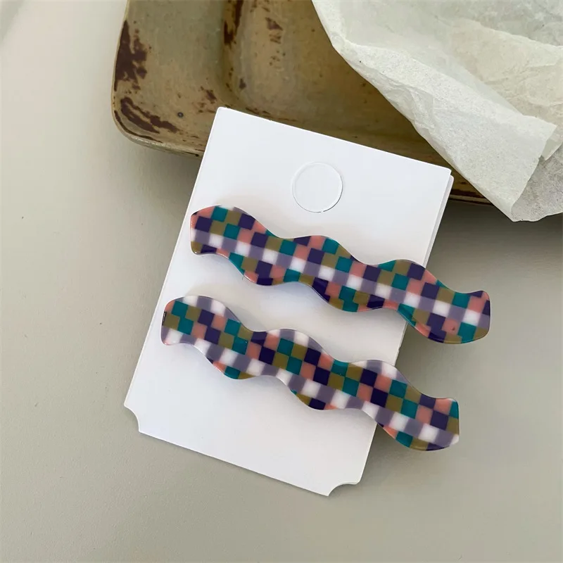 New Acetate Hair Clips Set Barrettes Colorful Checkered Mosaic Plaid Grid Geometric Korean Side Pins Ins Girls Women Accessories