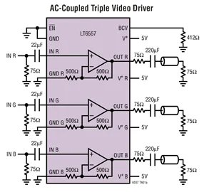 LT6557CDHC LT6557IDHC LT6557CGN LT6557IGN LT6557 - 500MHz, 2200V/us Gain of 2, Single Supply Triple Video Amplifier