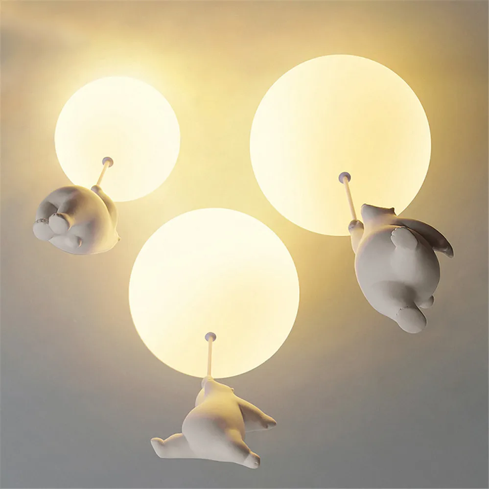 Nordic Hanging Polar Bear Led Ceiling Light Children Bedroom Nursery Creative Lighting Fixture PVC Balloon Kids Room Deco Lamp image 3