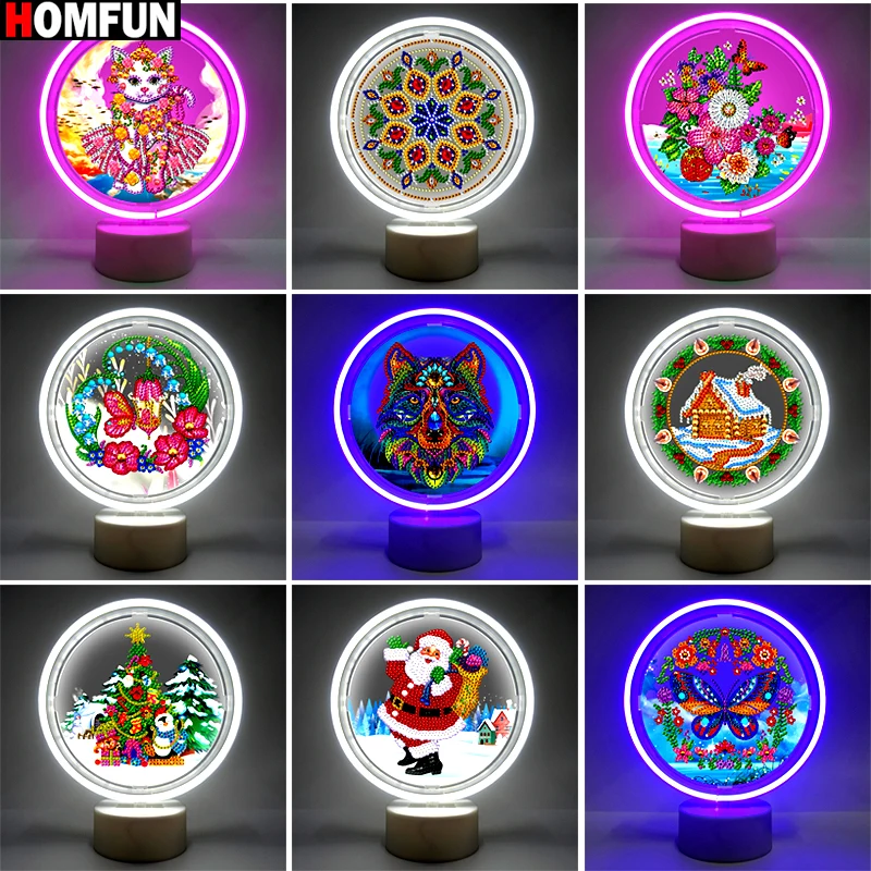 HOMFUN LED Lamp Diamond Painting DIY 5D Handmade Embroidery Colorful Lights Rhinestones Halloween Home Decor Christmas Gift