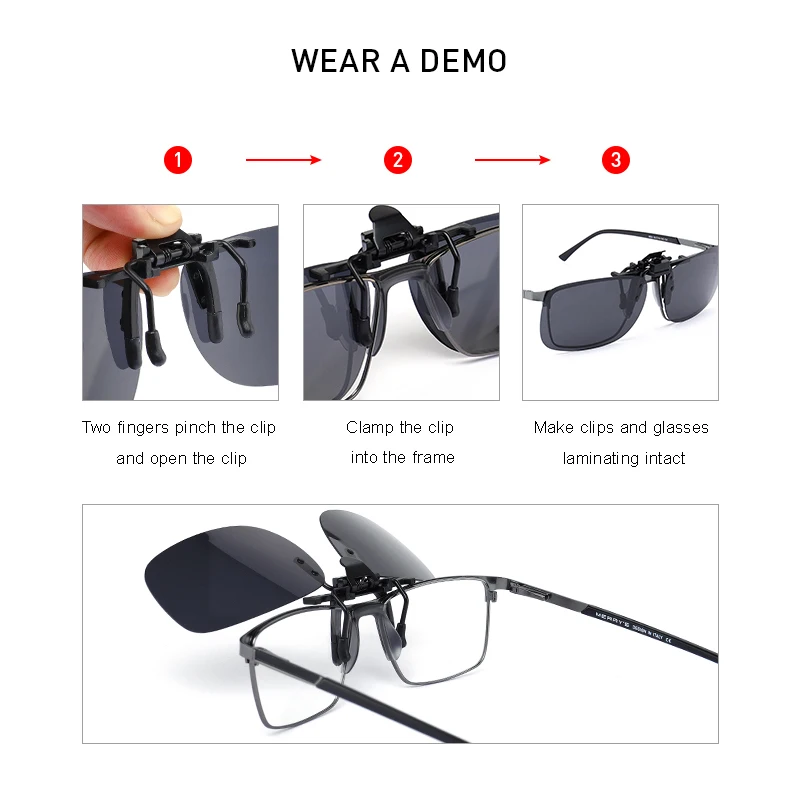 MERRYS DESIGN Clip On Glasses Frame UV400 Polarized Fishing Driving Sunglasses Clips Day Night Vision Clip Glasses P0088