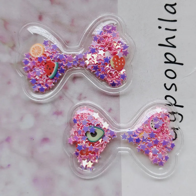 20pcs fai da te posteriore piatta Quicksand Bow Glitter fiocco in PVC trasparente per ornamenti per capelli per bambini