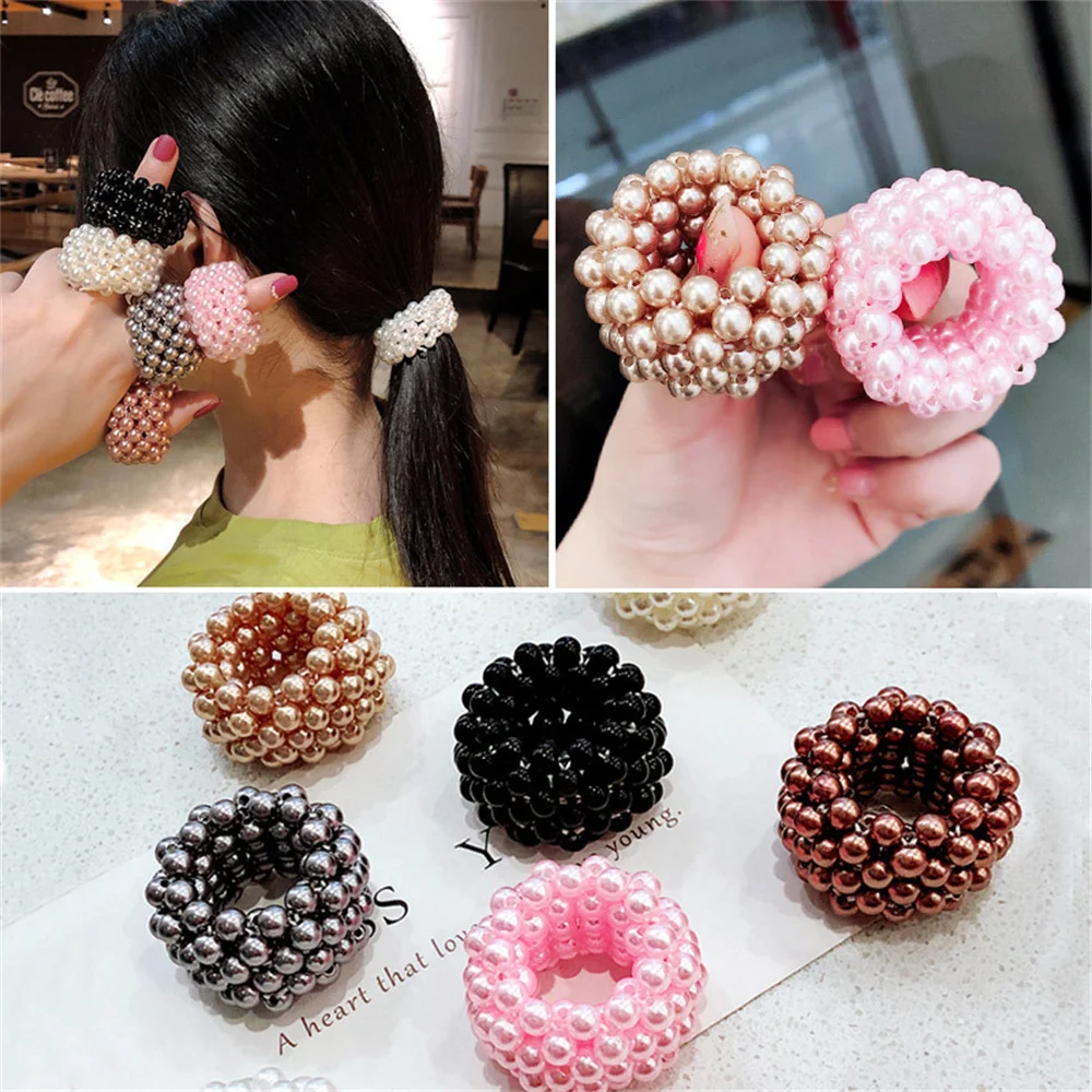 Pérolas grânulos de cabelo laços de cabelo elástico faixas para cabelo feminino corda scrunchies titular rabo de cavalo acessórios para o cabelo de borracha