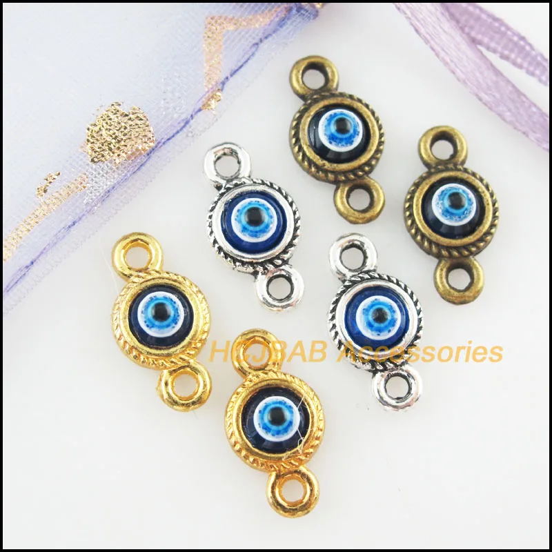 25Pcs Gold Tibetan Silver Bronze Tone Round Eye Resin Charms Connectors 8x16mm