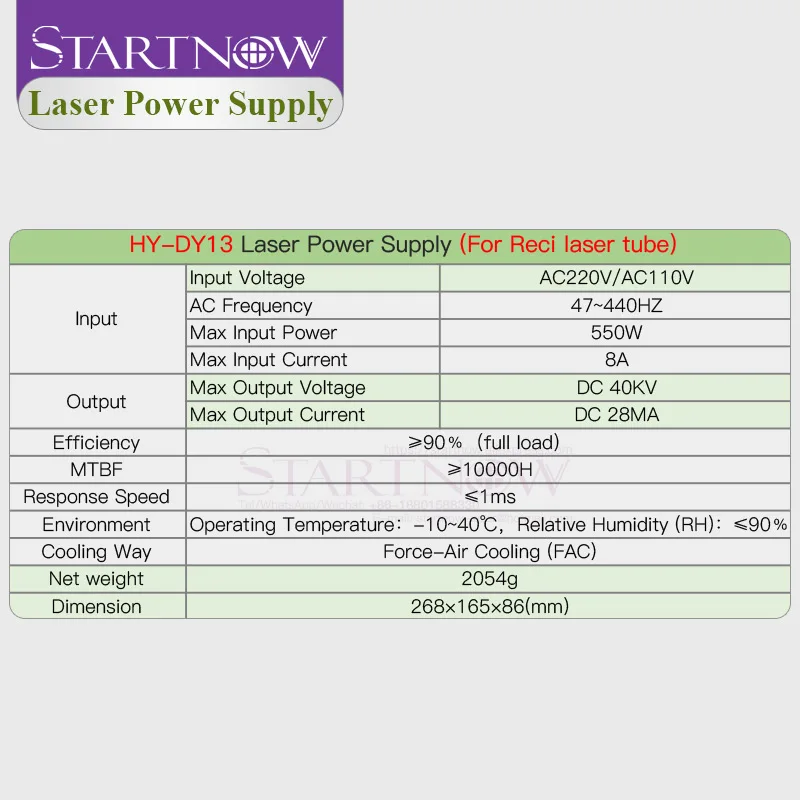 Imagem -06 - Startnow-máquina de Corte para Gravação a Laser Fonte de Alimentação Dy13 Co2 90w120w Reci w1 w2 t1 t2 w4 t4 v2 100w