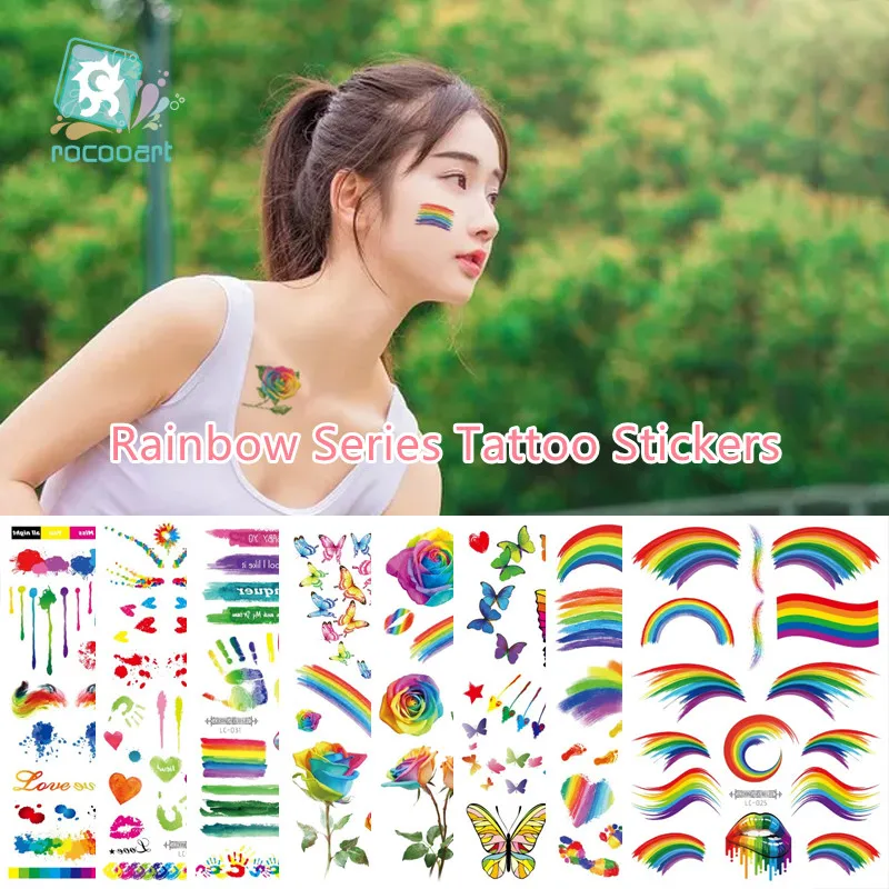 Fashion Rainbow Butterfly Flower Body Art Water Transfer Waterproof Temporary Tattoo Sticker For Women Men Fake Tattoos