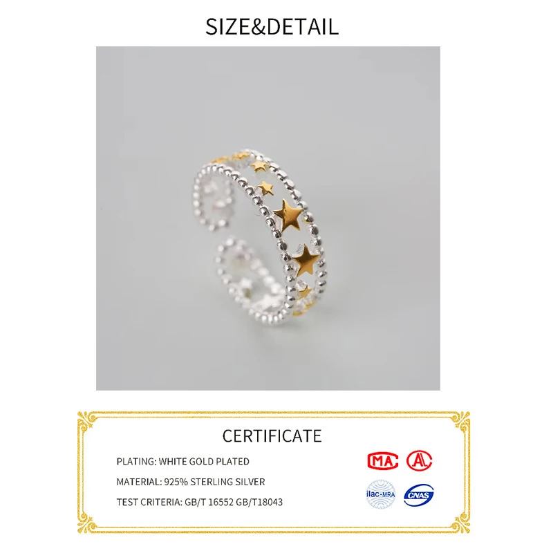 Bague en argent regardé 100% pur pour femme, mode simple, étoiles en or, bague fine géométrique, bijoux anti-allergie, 925, 4.9