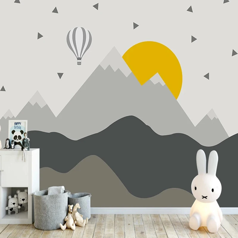 

Custom Mural Children Room Wallpaper Cartoon Geometric Mountain Peak Hot Air Balloon Boy Girl Bedroom Wall Painting Home Decor