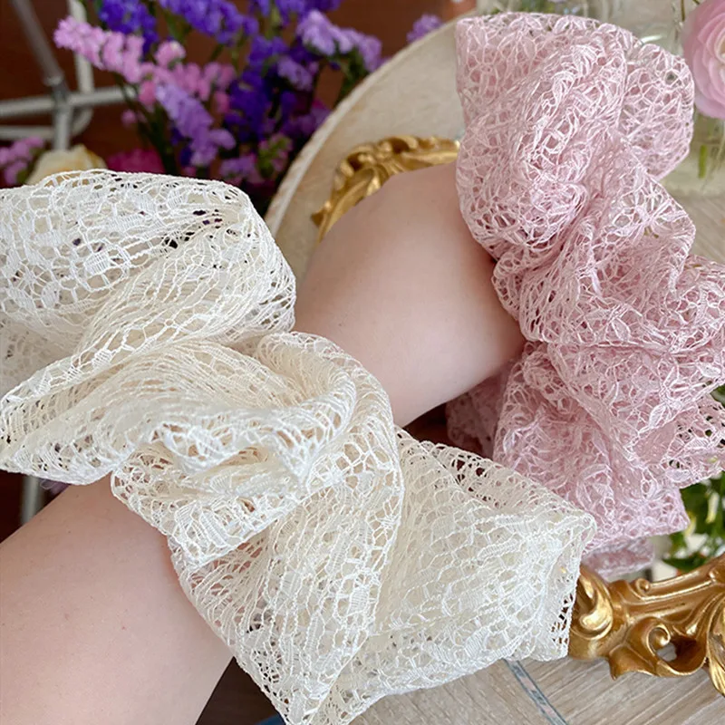 1PC Lace Oversized Hair Scrunchies Large Size Hollow Out Elastic Hair Bands Ponytail Holder Elegant Lacy Hair Tie For Girl Women