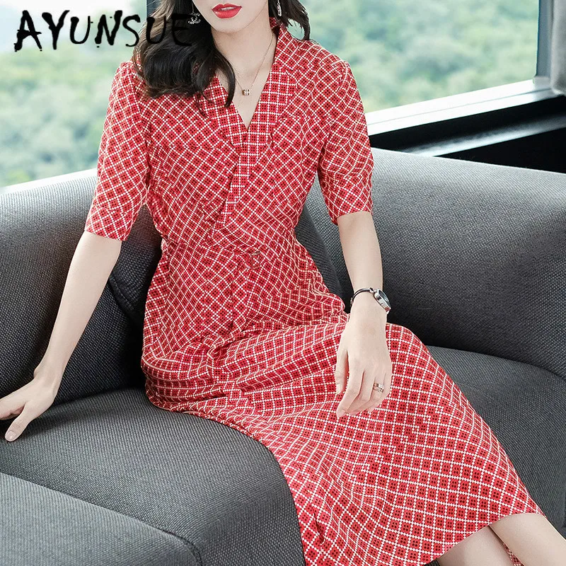 

Real Silk Dress Women Spring Summer Dress Korean Fashion Beach Dress Elegant Vintage Party Dress Vestidos Mujer 19251 YY2727