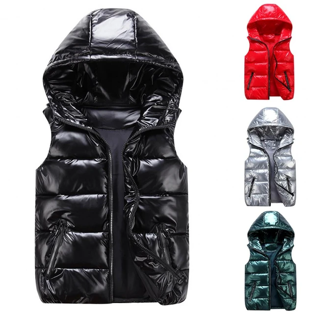 Winter Waistcoat Women Hooded Quilted Vest Windproof Cotton Padded Vest Women Hooded Waistcoat