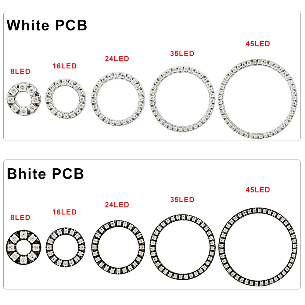 DC5V WS2812B Led 링 스마트 5050 RGB 픽셀 라운드 3 핀, 개별적으로 다룰 수 있는 풀 컬러 서클 모듈, 라이트 블랙 화이트 PCB