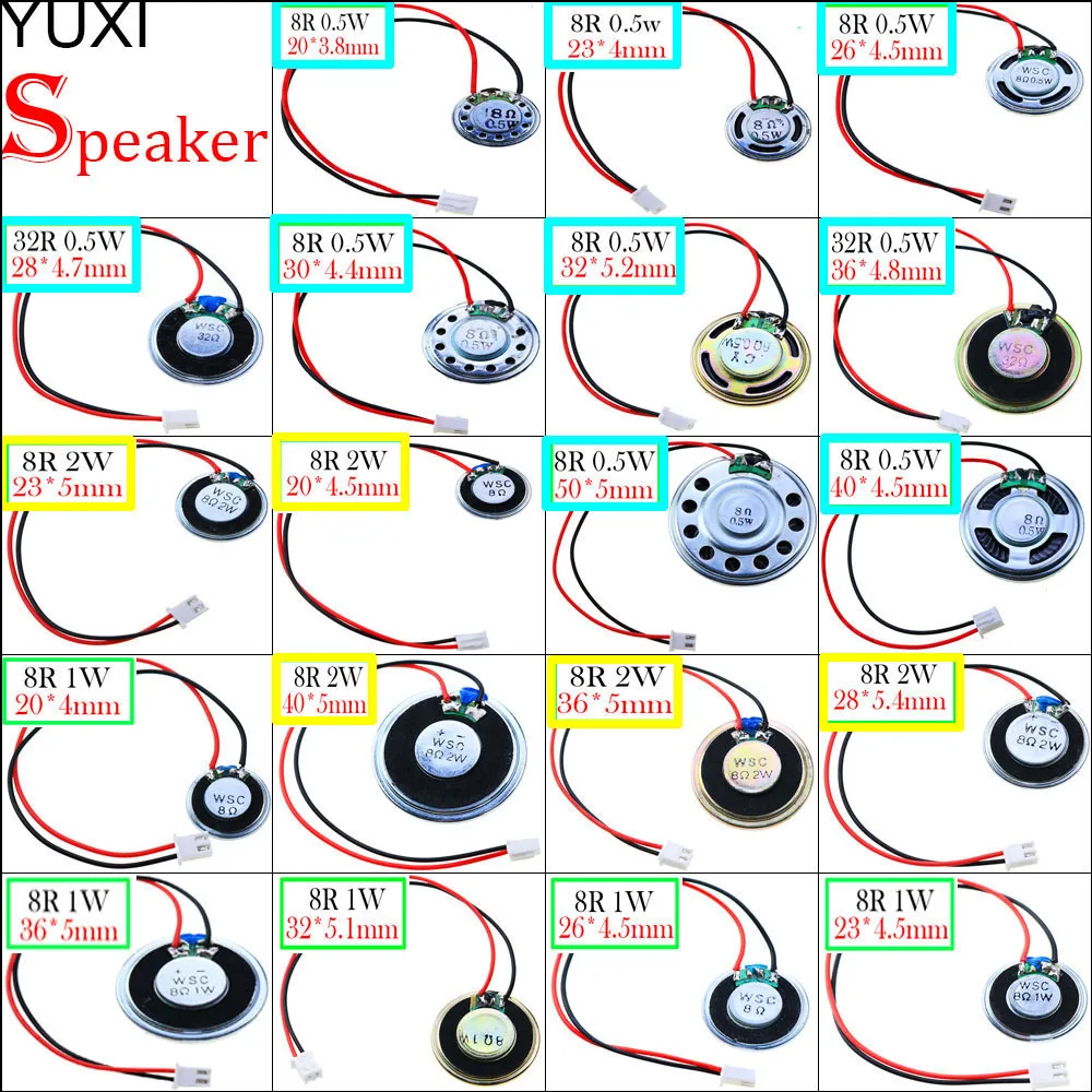 

YUXI Ultra-thin Speaker 8R 32Ohms 0.5W 1W 2Watt Diameter 20 23 26 28 30 32 36 40 50MM With Terminal Wire 1.25mm Length 14CM