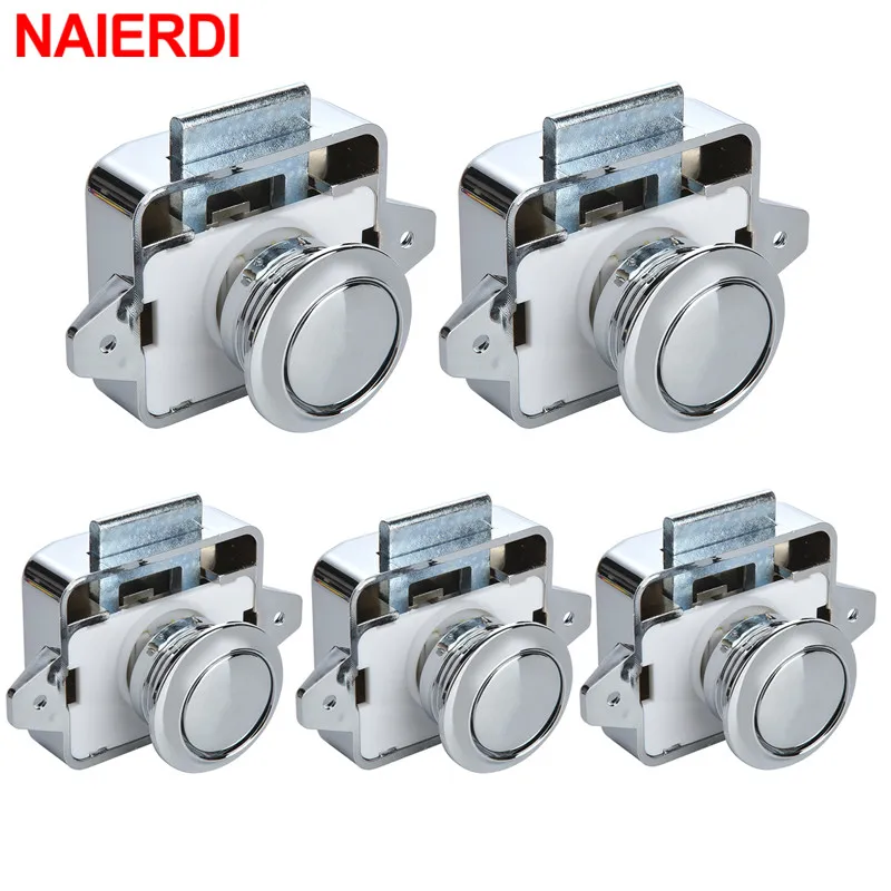 NAIERDI 5PCS Camper Car Push Lock RV Caravan Boat Motor Home Cabinet Drawer Latch Button Locks For Furniture Hardware