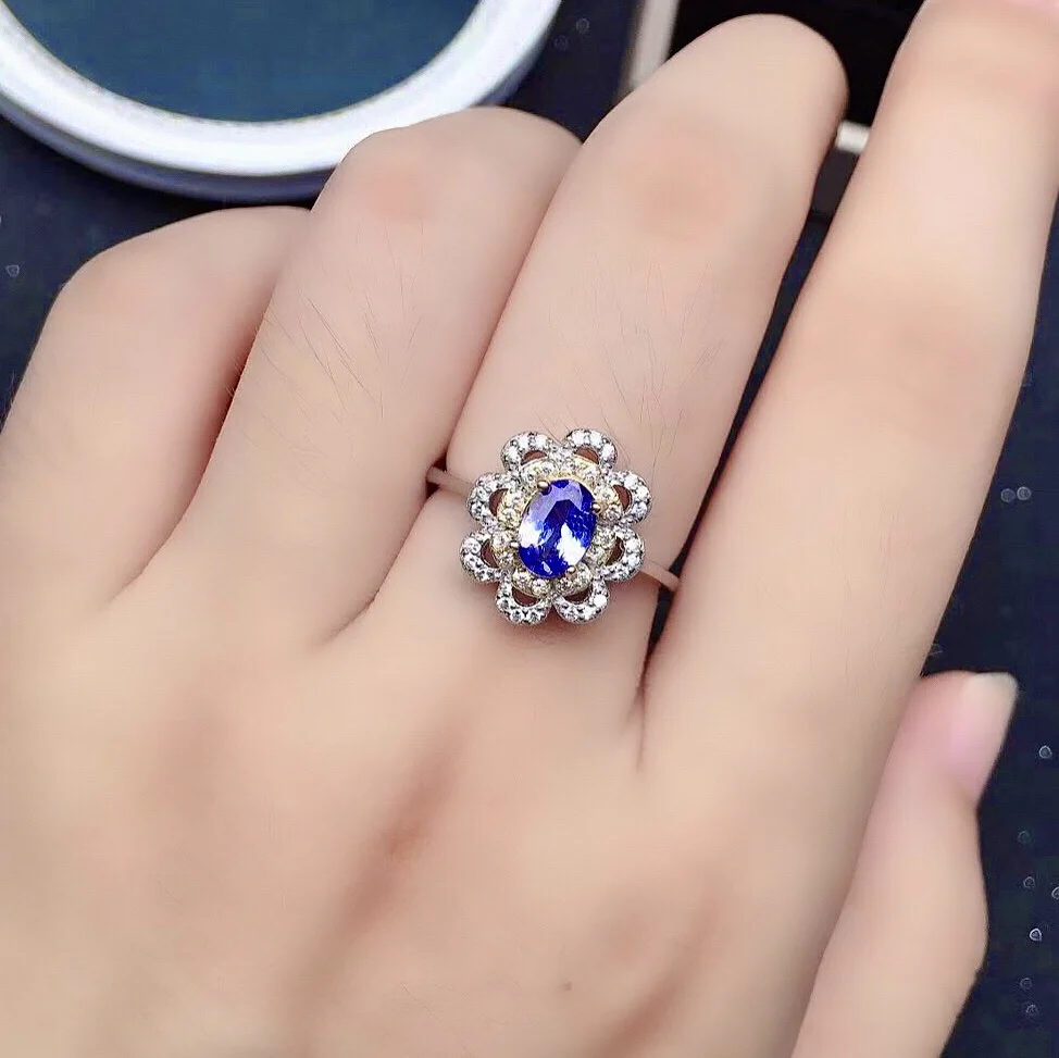 

5mm*7mm VVS Grade Natural Tanzanite Ring for Engagement 925 Silver Tanzanite Jewelry Brithday Gift for Girlfriend