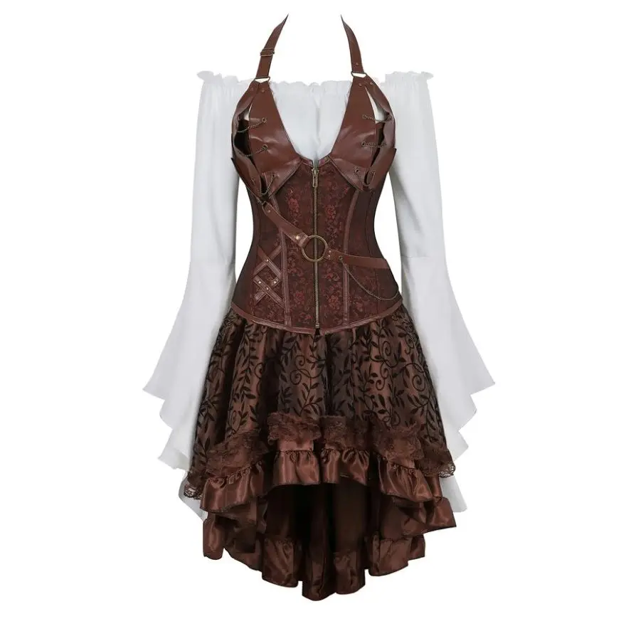 Déguisement Pirate Steampunk Femme 3 Pièces – Corset, Blouse et Jupe – photo 8