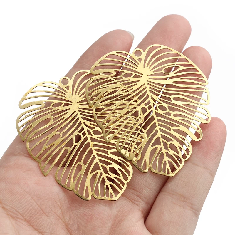 10pcs Raw Brass Filigree Leaves Hollow Large Leaf Charms Pendant For Earrings Necklace Jewelry Women Findings Making 44x49mm