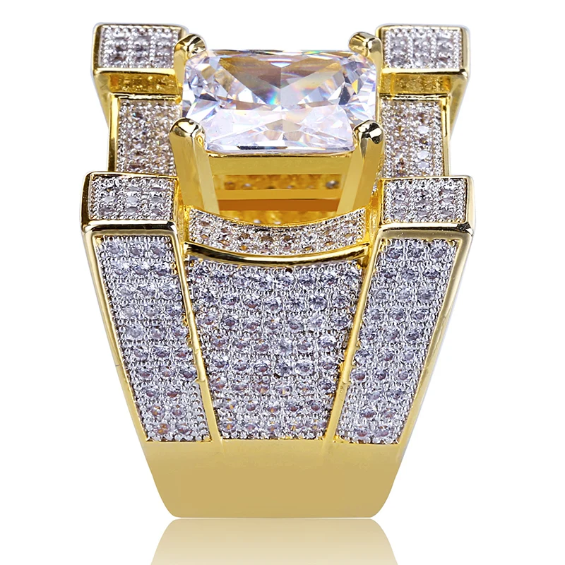 Micro Pave AAA Cubic Zirconia Bling Iced Out Big Square Men Signet Rings Męska biżuteria Hip Hop Rapper Rozmiar 7-11