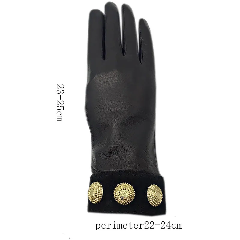 Winter Ladies Fashion Sheepskin Gloves Black High Quality Sheepskin Comfortable Soft New Leather Gloves Wool Lining Gift Luxury