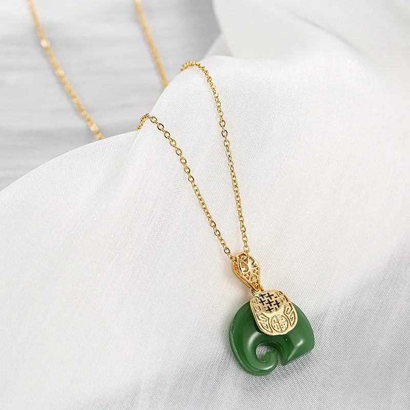 DIEYURO 316L Stainless Steel Jade Elephant High Quality Pendant Necklace Woman Fashion Elegant Jewelry Accessories Gift For Mom