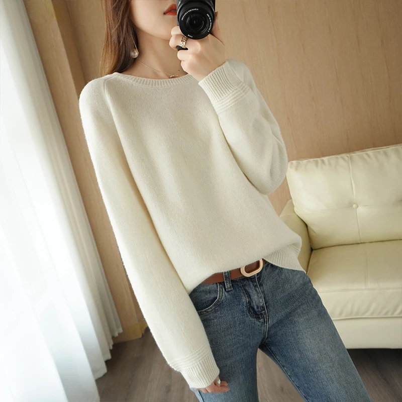 New Autumn Winter Cashmere Sweater Women round neck Pullover Loose Sweater Large Size Knitted 100%Wool O-Neck sweater For Female