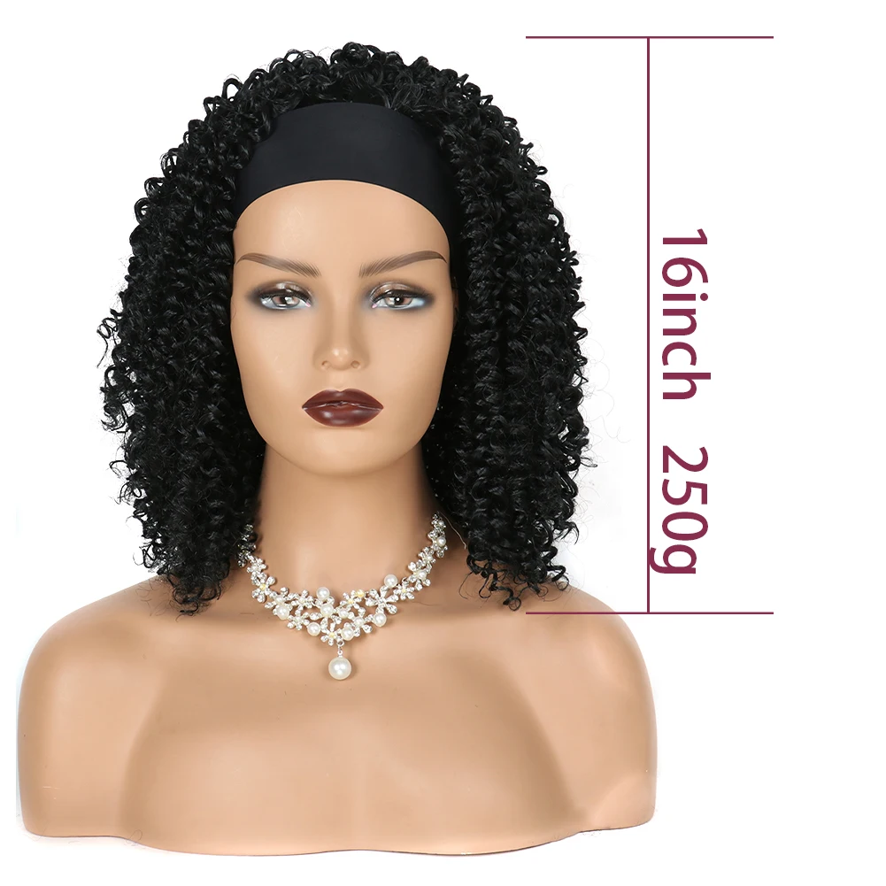 Headband Wig Synthetic Kinky Curly Hair Wig With Scarf Heat Resistant Synthetic HeadBand Wig Natural Color For Black White Wome