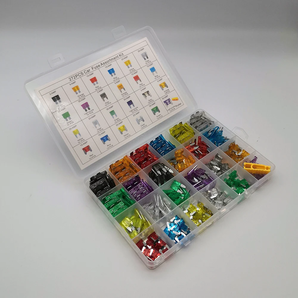 272pcs/lot Car Fuses 2A 3A 5A 7.5A 10A 15A 20A 25A 30A 35A Amp with Box Clip Assortment Auto Blade Type Fuse Set Truck